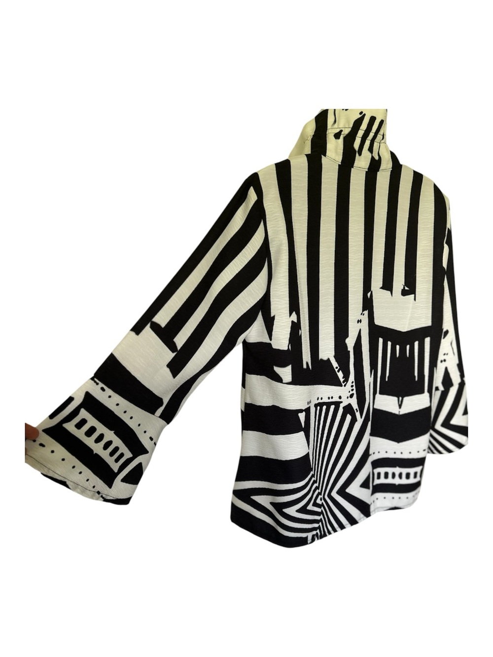 Damee Swing Jacket Black Ivory Abstract Geometric Wire Collar Artsy Excellent S - Picture 5 of 9